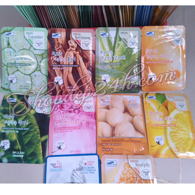 [3W Clinic] Mặt nạ miếng đắp mặt các loại chiết xuất 100% từ thiên nhiên