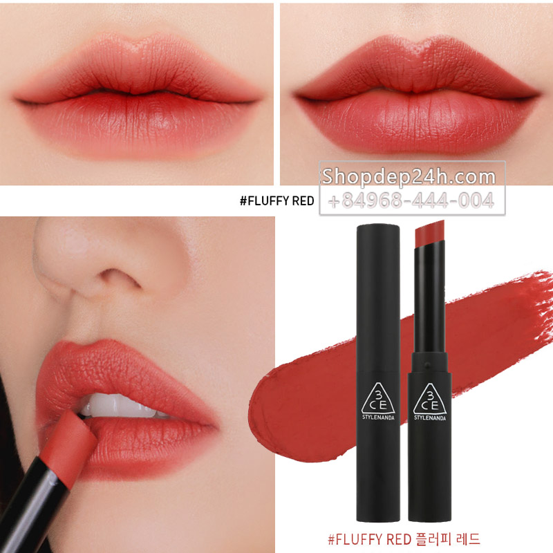 [3CE] Son thỏi 3ce Slim Velvet Lip color #Fluffy Red